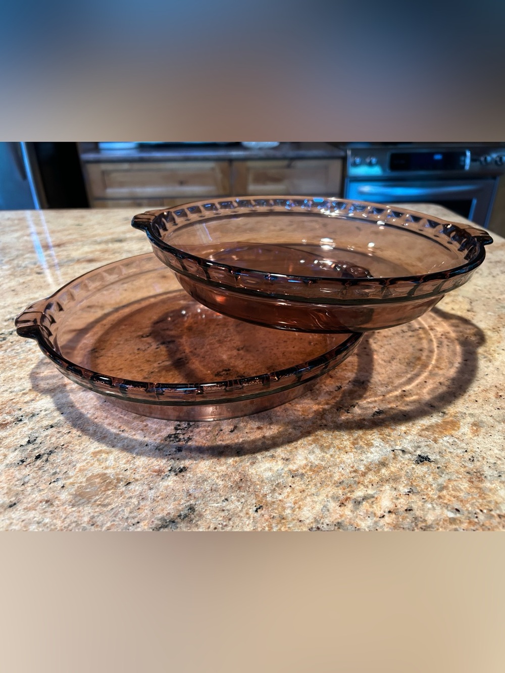 Pyrex #229 9.50” Amethyst Cranberry Fluted Pie Dish Scalloped Edge 2”d/Set of 2.